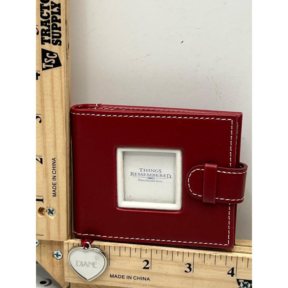 Things Remembered Photo Wallet Womens Burgundy Faux Leather Heart Engraved Diana